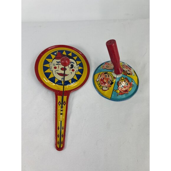 Vintage Tin Clown Litho Noise Maker Lot of 2 - Picture 1 of 7